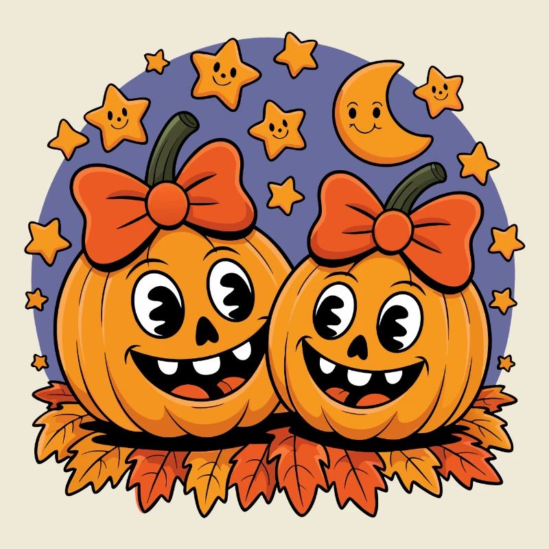 Funny Halloween pumpkins with bows