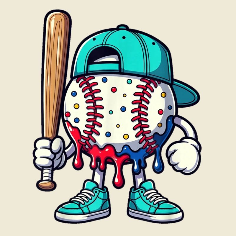 Schmelzendes Baseball-Maskottchen mit Schläger