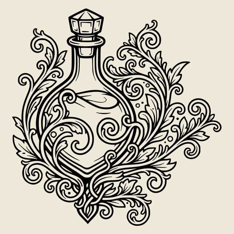 Fiole d'elixir et fleurs
