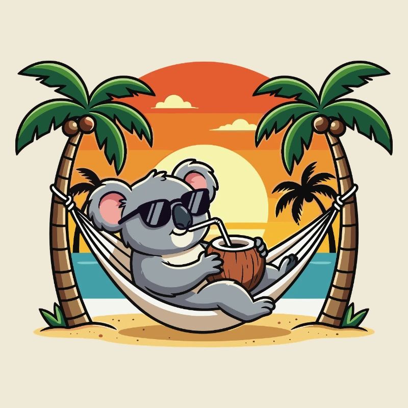 Funny Koala on Beach Hammock Summer Vacation