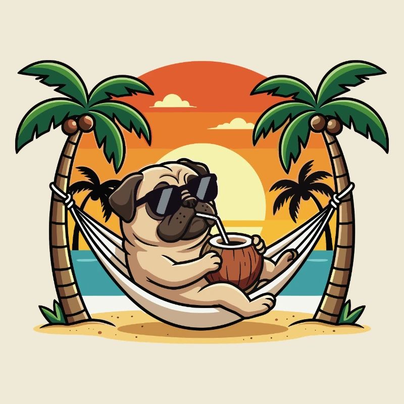 Funny Pug on Beach Hammock Summer Vacation