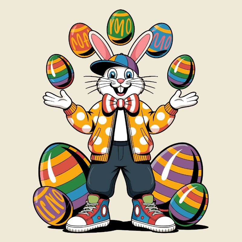 Colorful Easter bunny with egg wreath