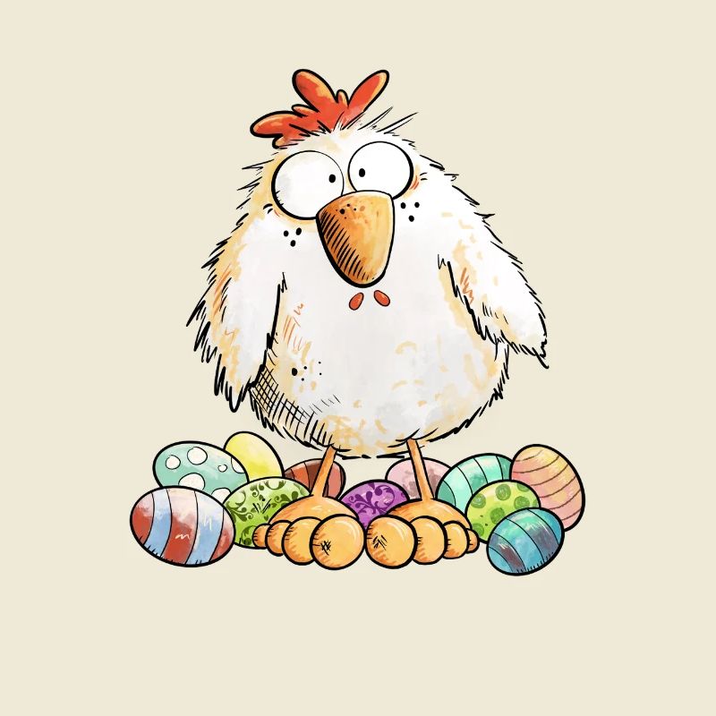 Easter Chicken with Easter Eggs Easter Motif Chickens Fan