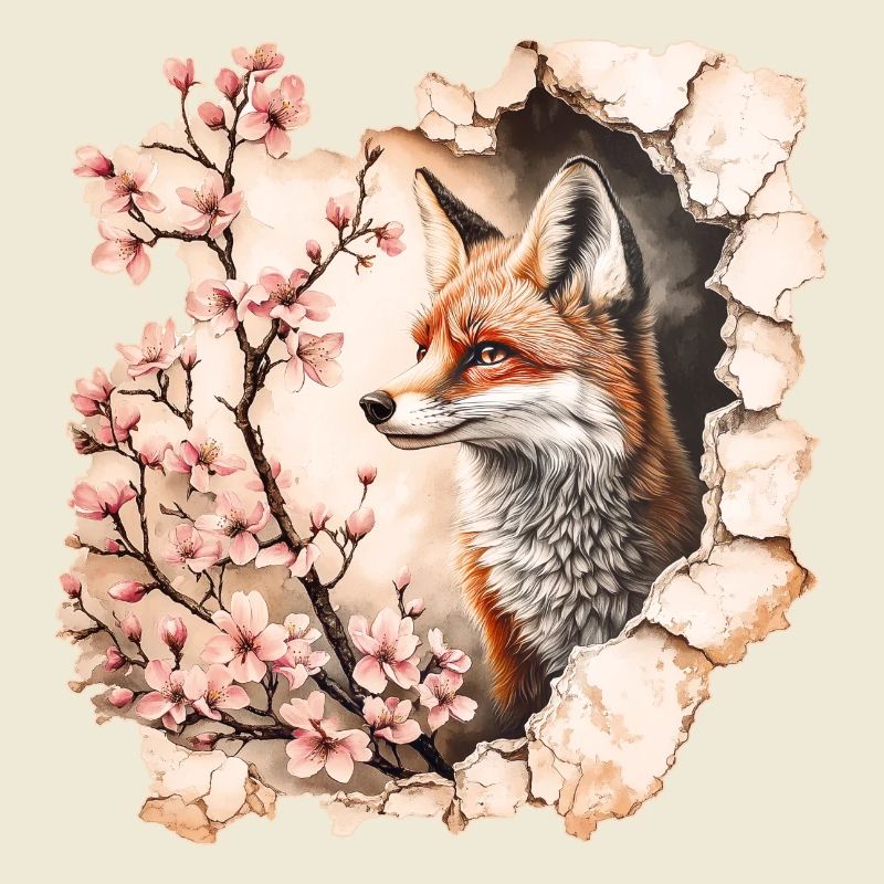 Fox with cherry blossoms