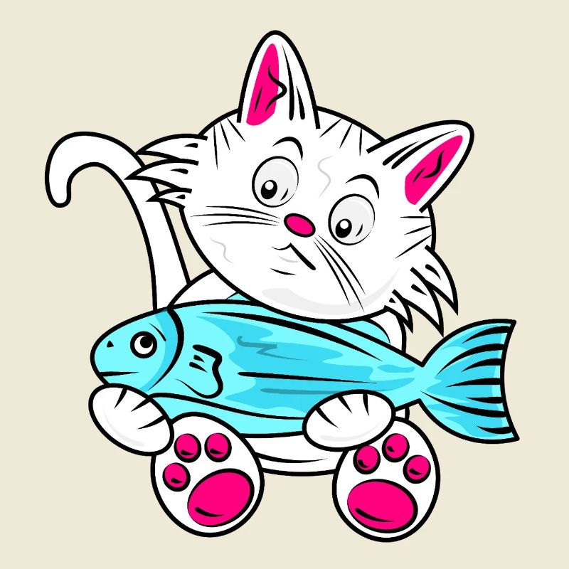 Small Cat and Blue Fish