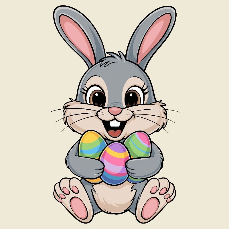 Funny Easter Bunny with Colorful Easter Eggs for
