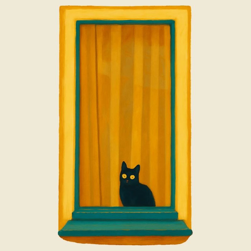 Window Cat in Golden Frame