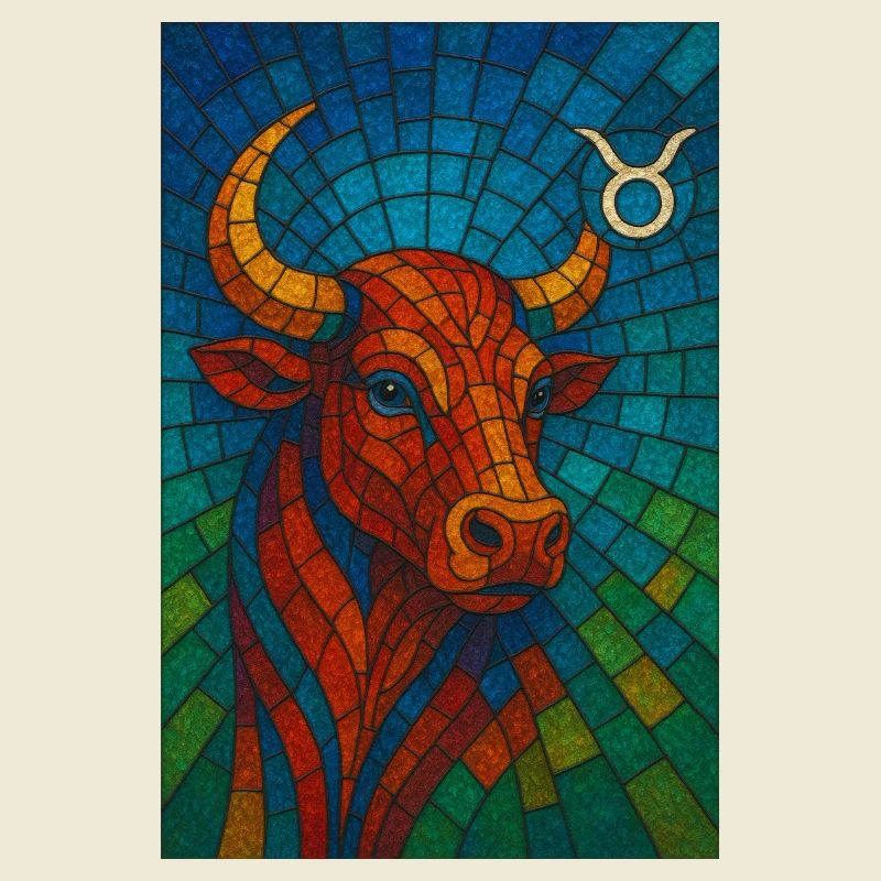 Taurus Stier – Buntes Glasmosaik Sternzeichen