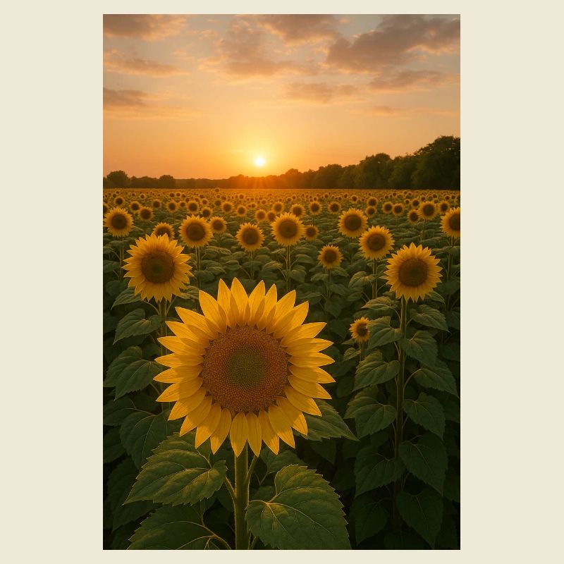 Sunflower fields at sunset