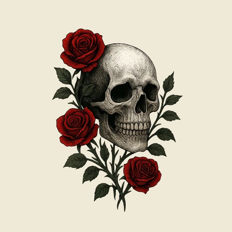 Gothic Skull with Romantic Roses Design