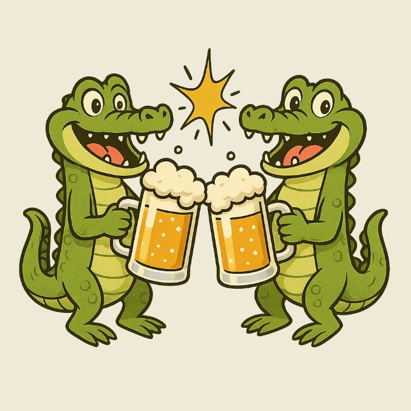 Lachende Krokodile mit Bier