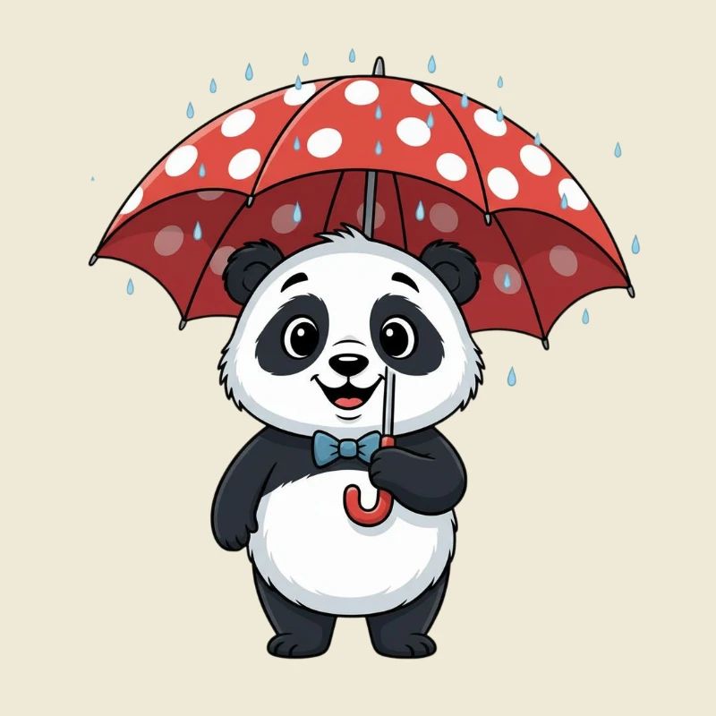 Panda mit rotem Regenturm