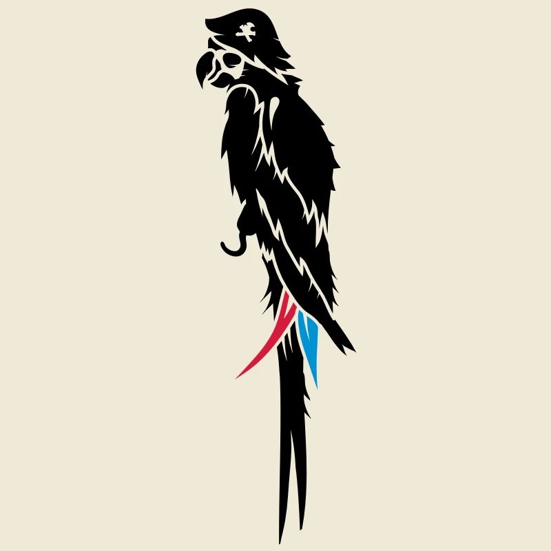 Parrot pirate with eye patch, pirate hat and hook