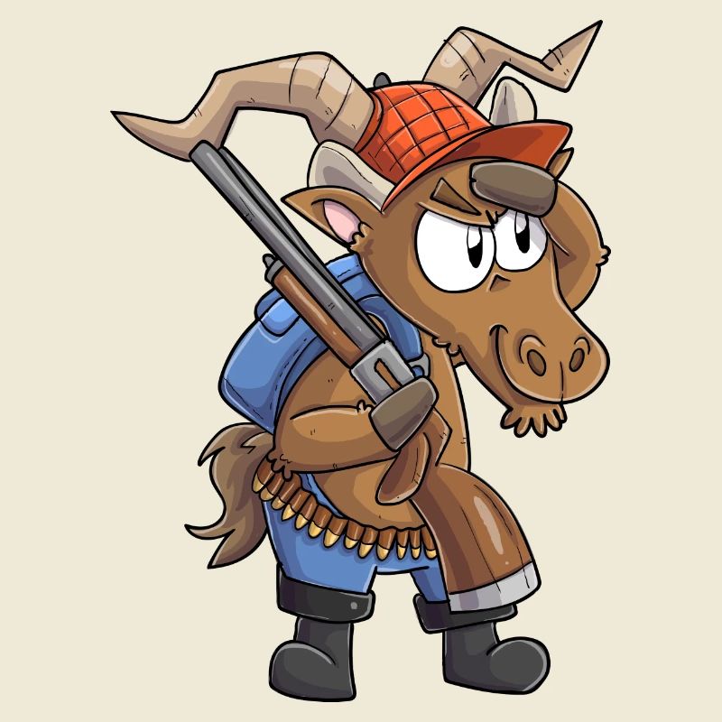 Steinbock Jäger / Steinbock mit Jagdgewehr