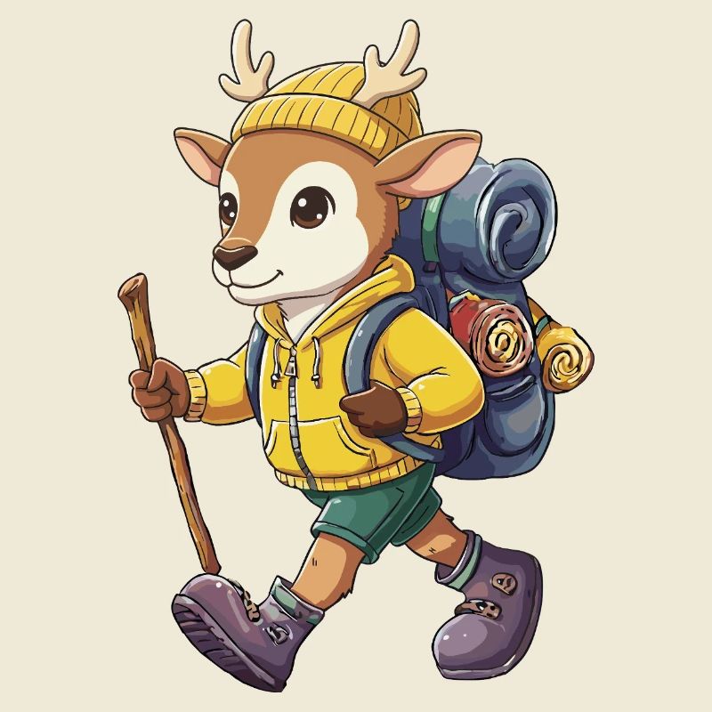 Cute Deer Hiking Camping Adventure Backpacker