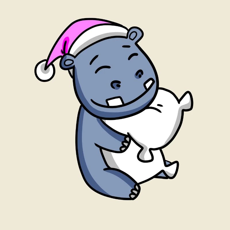 Hippopotame avec oreiller et bonnet de couchage