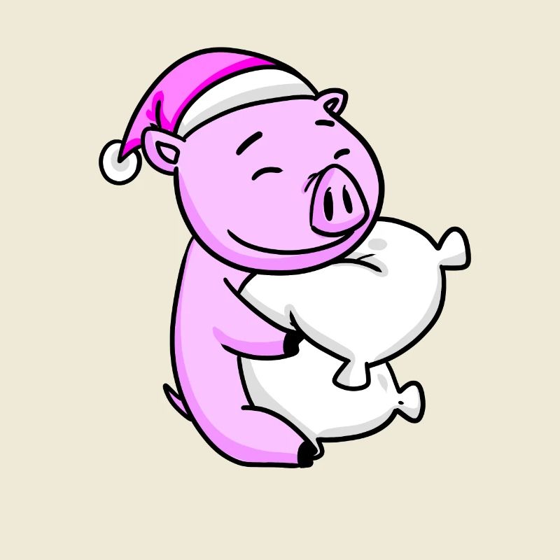 Cochon avec oreiller et bonnet de couchage
