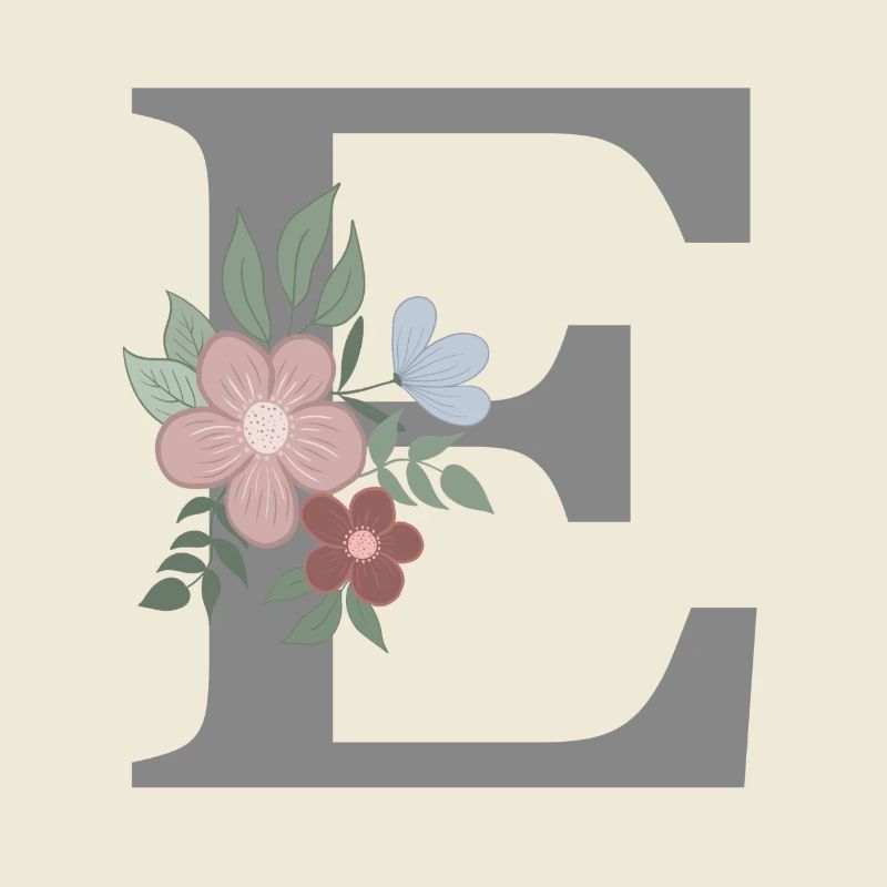 Buchstabe E mit Blume grau