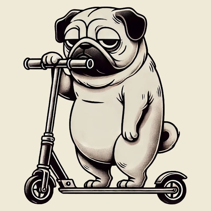 Lustiger Mops Roller Scooter Kickroller Grumpy