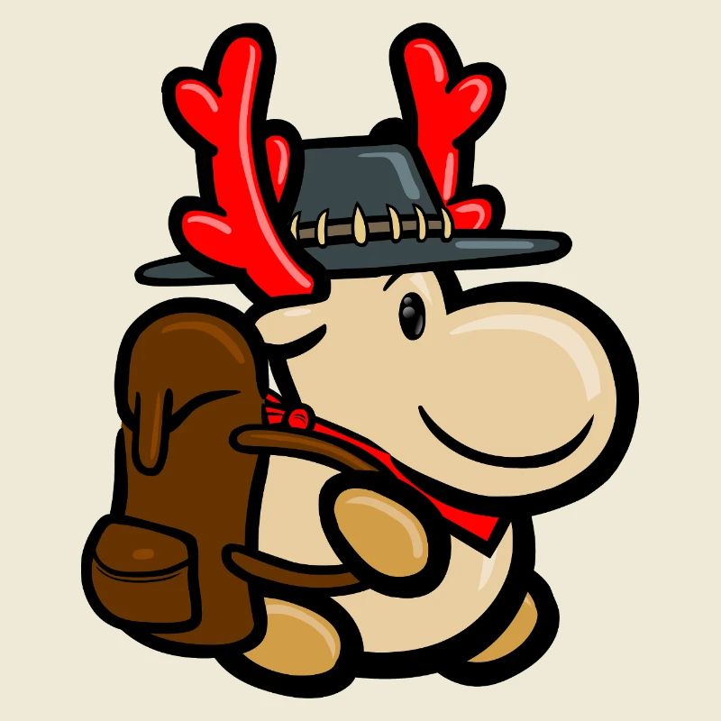 Reindeer Elmondo with backpack as a backpacker