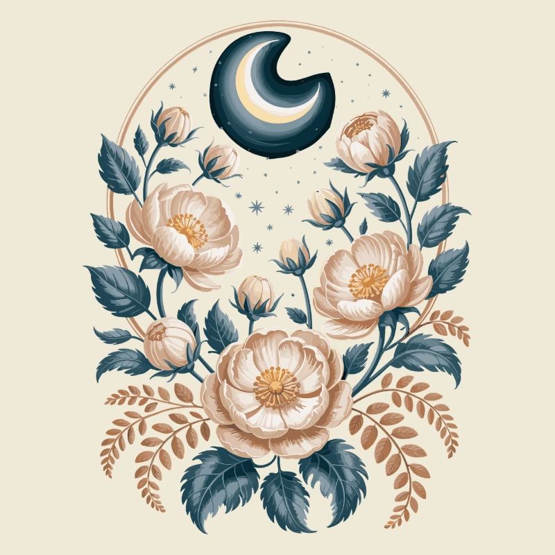 Moon and floral patterns for nighttime elegance