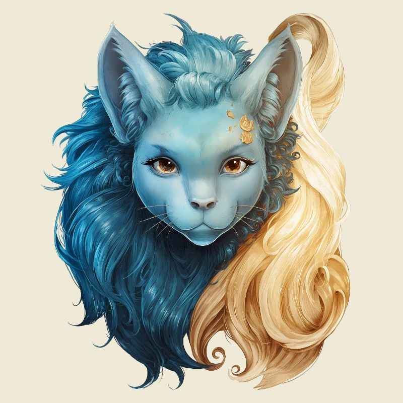 Mystical cat creature with two-tone mane