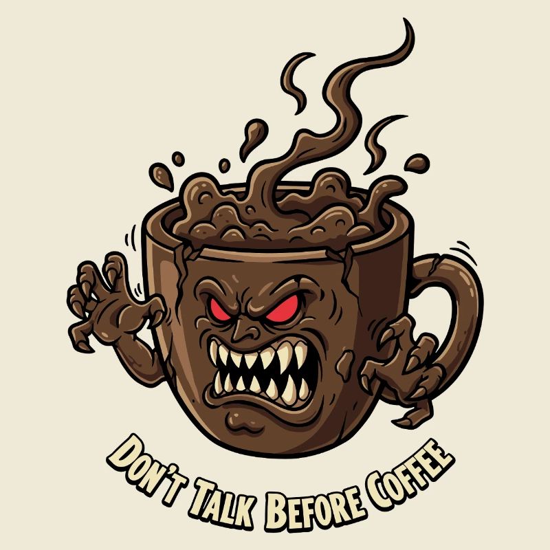 Angry coffee cup before coffee