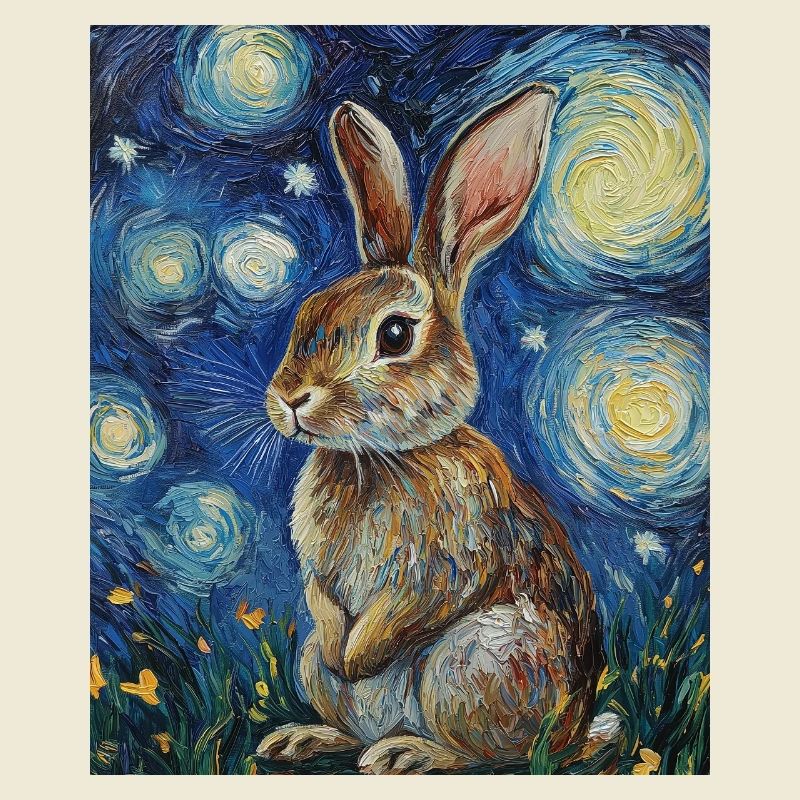 Bunny Rabbit Bunny Van Gogh Style Starry Night