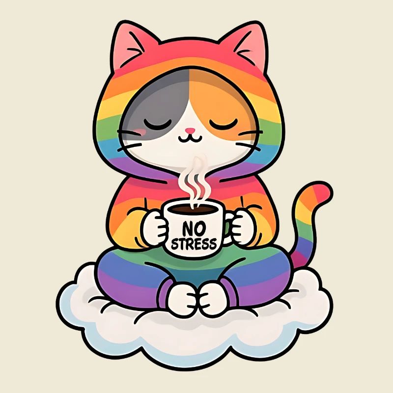 Regenbogenkatze auf einer Wolke