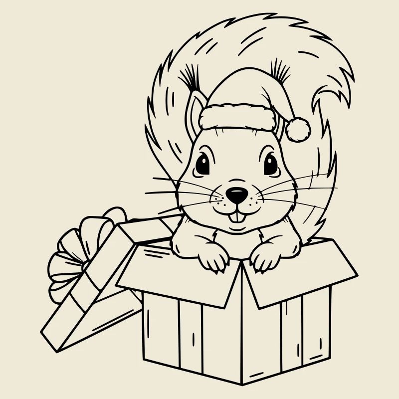 Cute Christmas squirrel in gift box