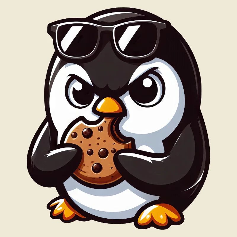 funny penguin eats cookie and is