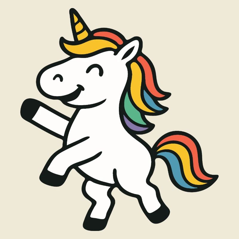 Fröhliches Springen, Einhorn mit bunten Mähnenkunst