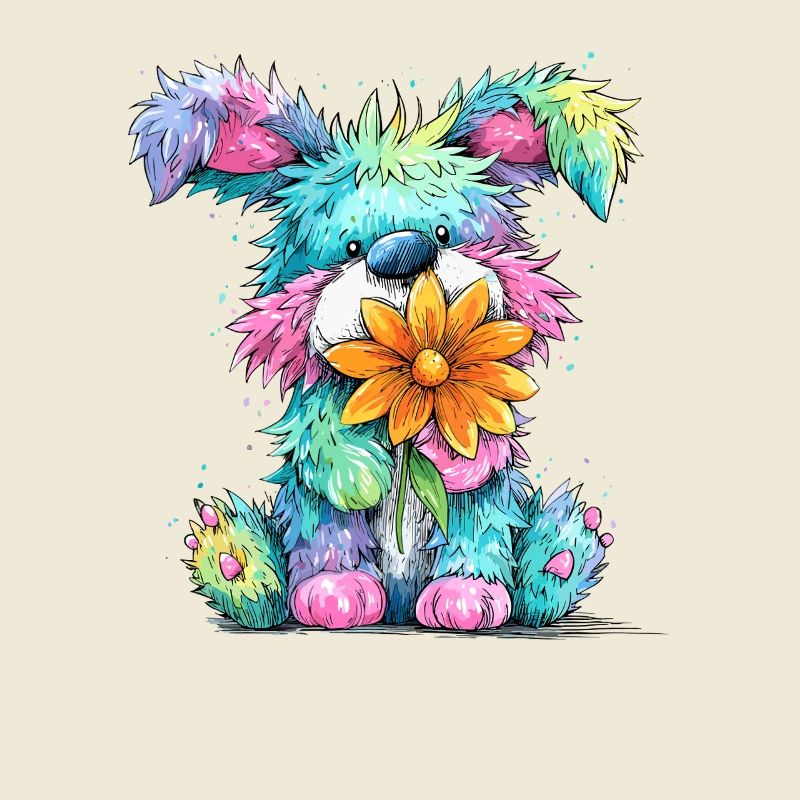 Chiot coloré avec une fleur