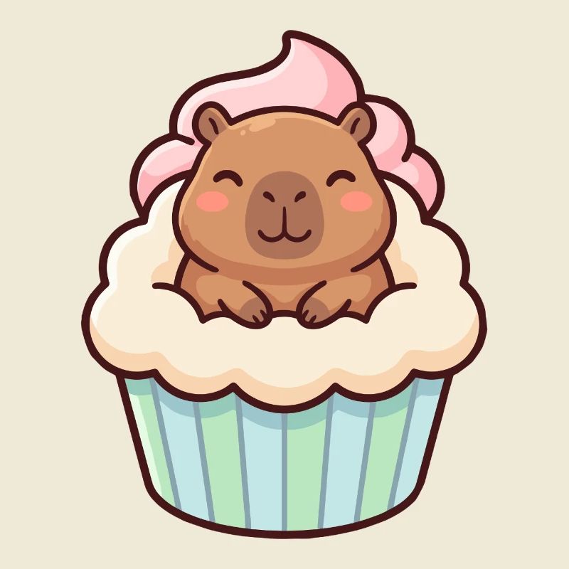 Capybara dans un motif de cupcake mignon, mignon