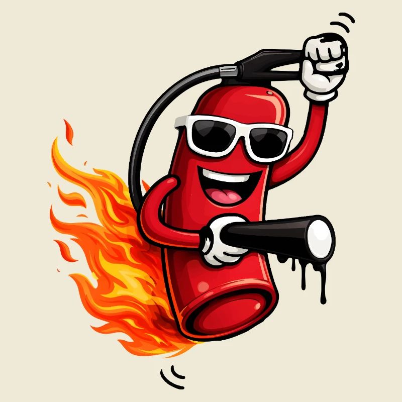 Cool fire extinguisher with flames