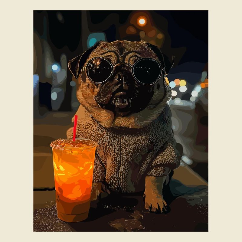 Mops mit Eisdrink