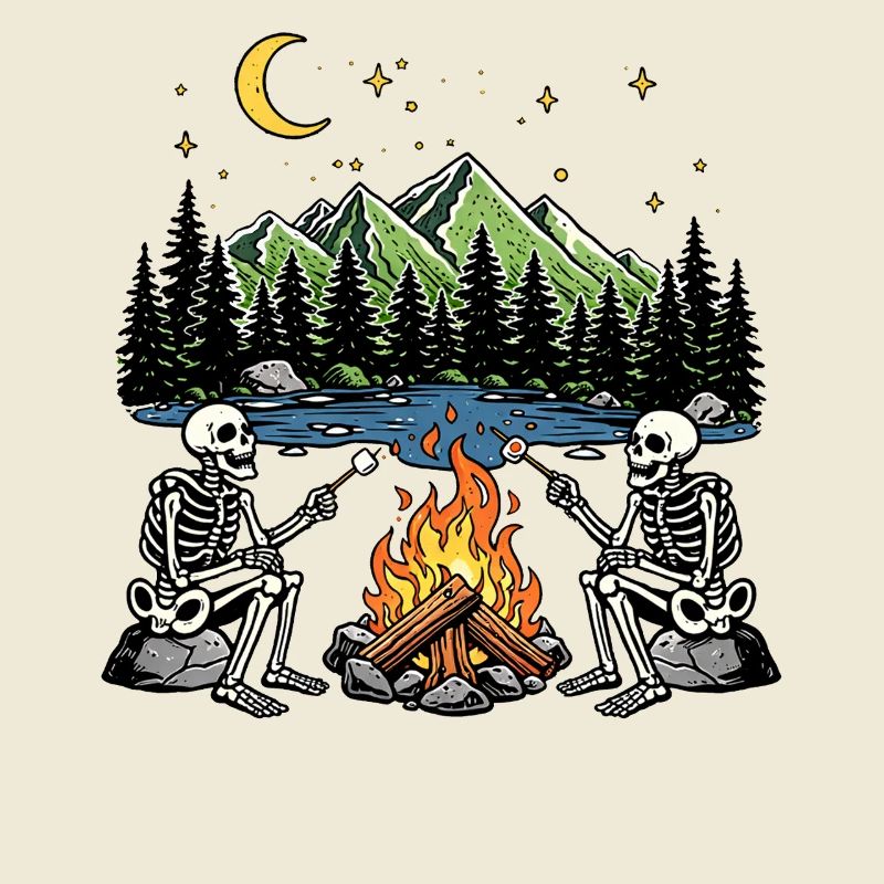 Camp de camping nocturne Marshmallow au feu de camp Skeleton
