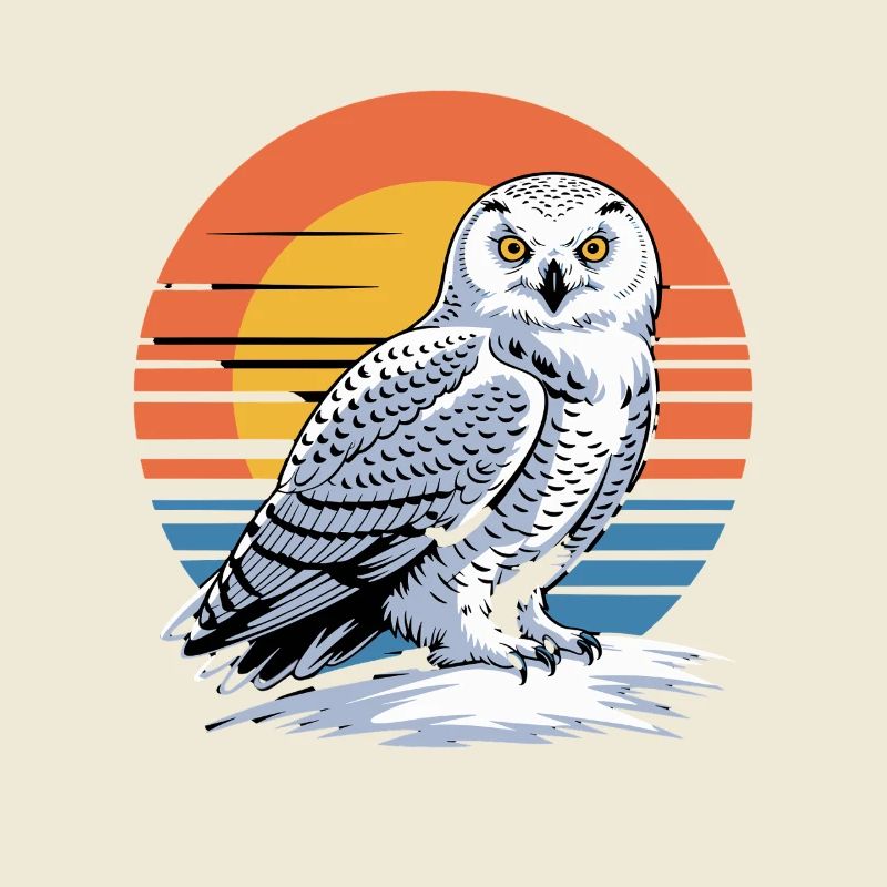 La chouette blanche devant la chouette du coucher rétro