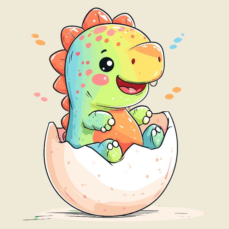 Cheerful dino chick from the egg