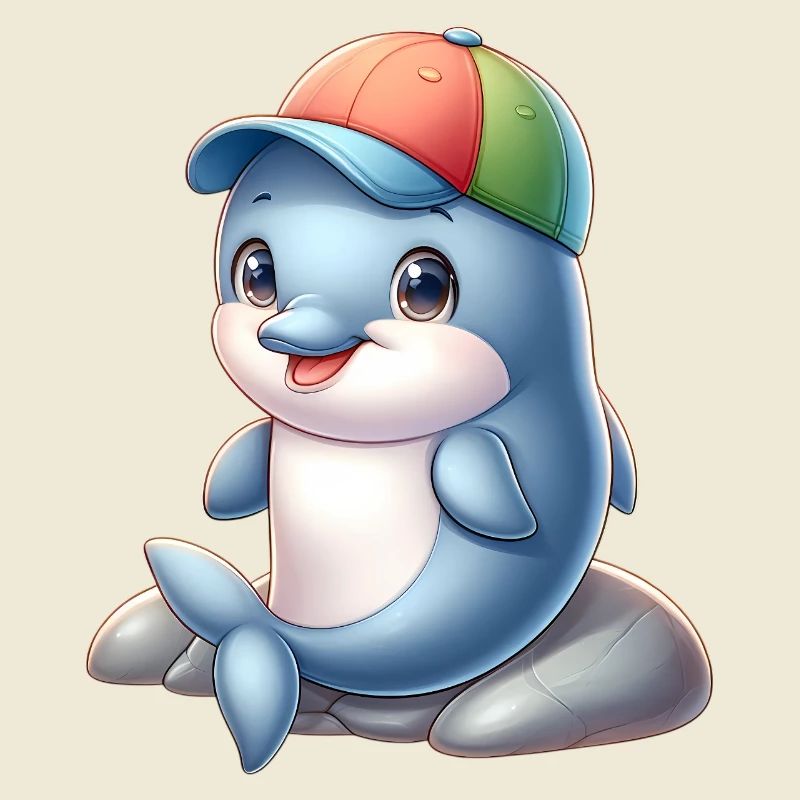 Cheerful dolphin with rainbow cap