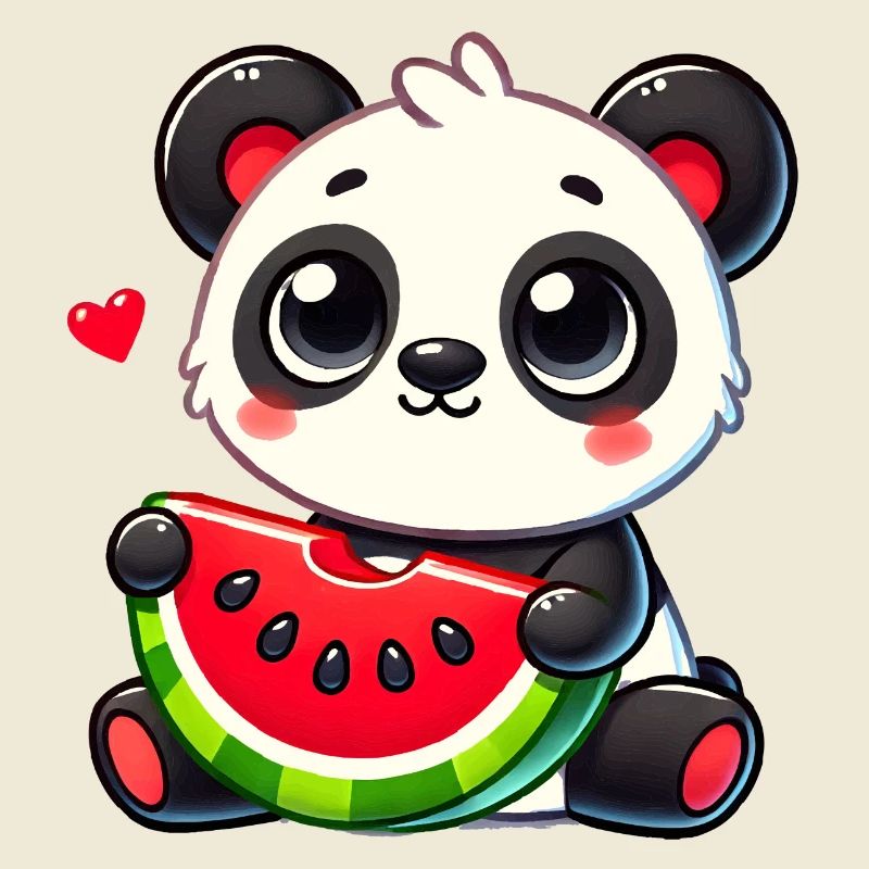 L’adorable panda déguste un morceau de pastèque
