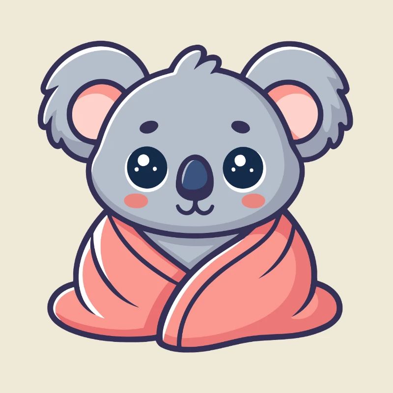 Koala kawaii enveloppé dans drap rose