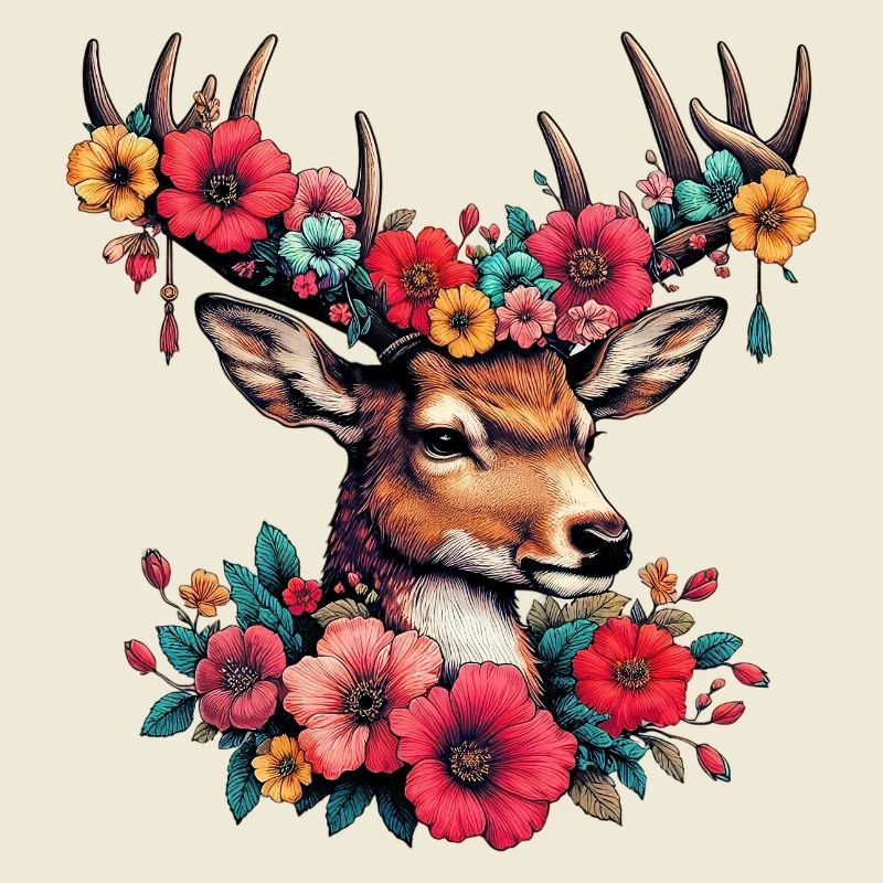 Cerf avec des fleurs