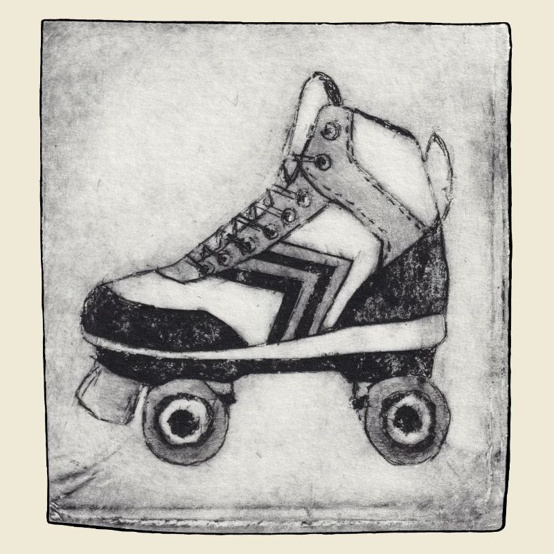 Retro Rollschuh - handgeschnitzte Druckvorlage