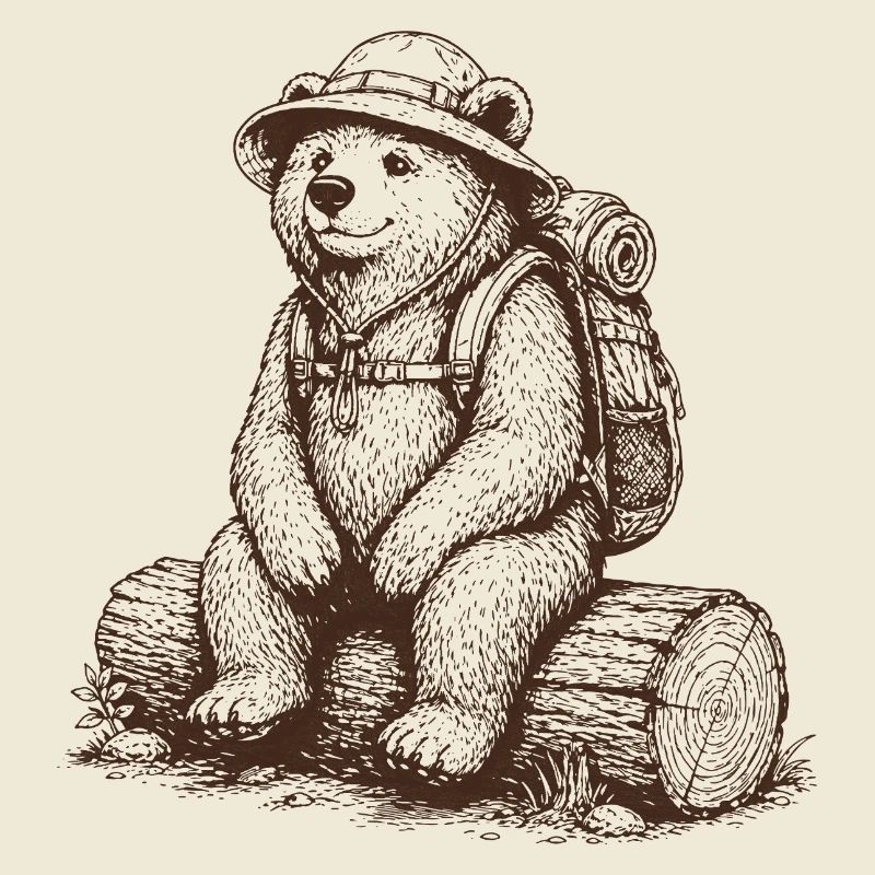 Cool Bear with Backpack Hiking Motif