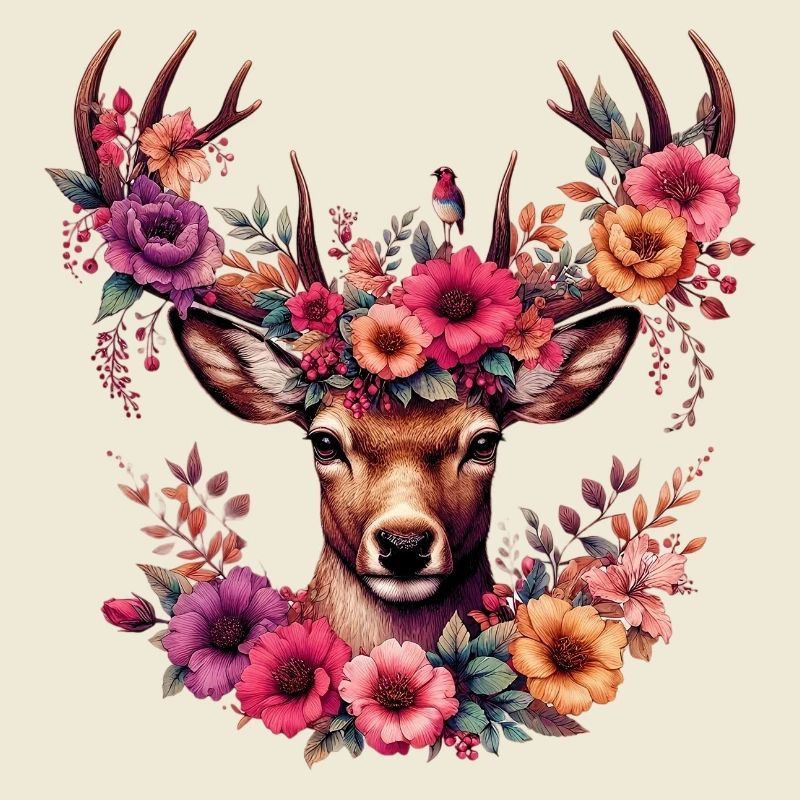 Hirsch mit Blumen
