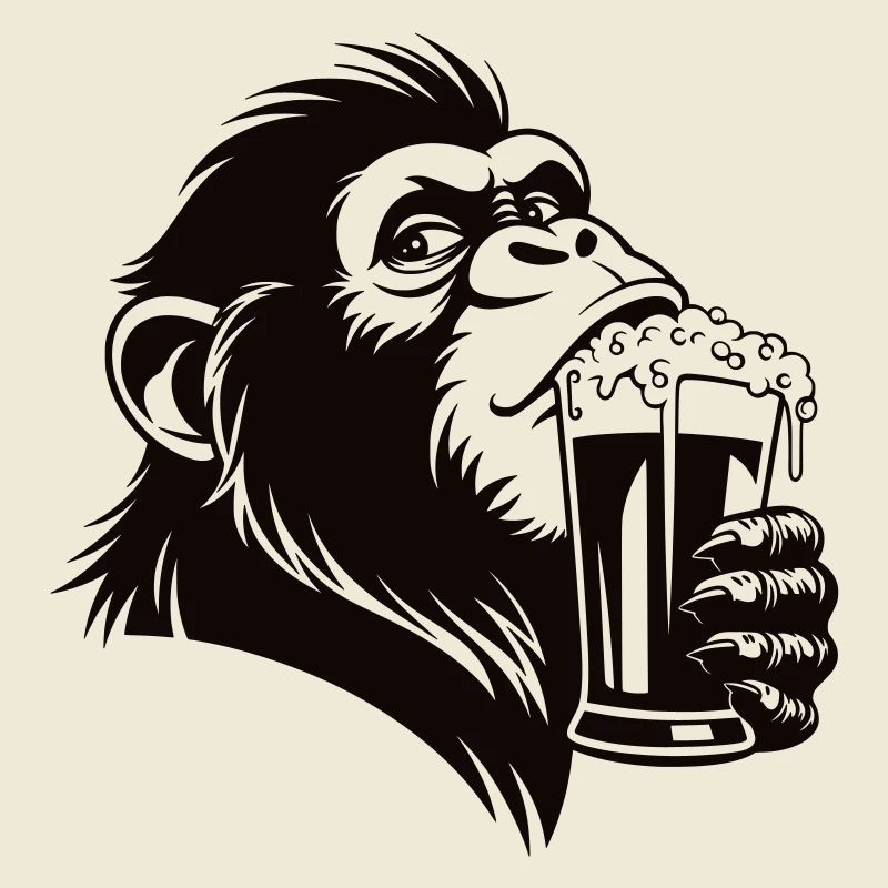 Funny monkey drinks foamy drink