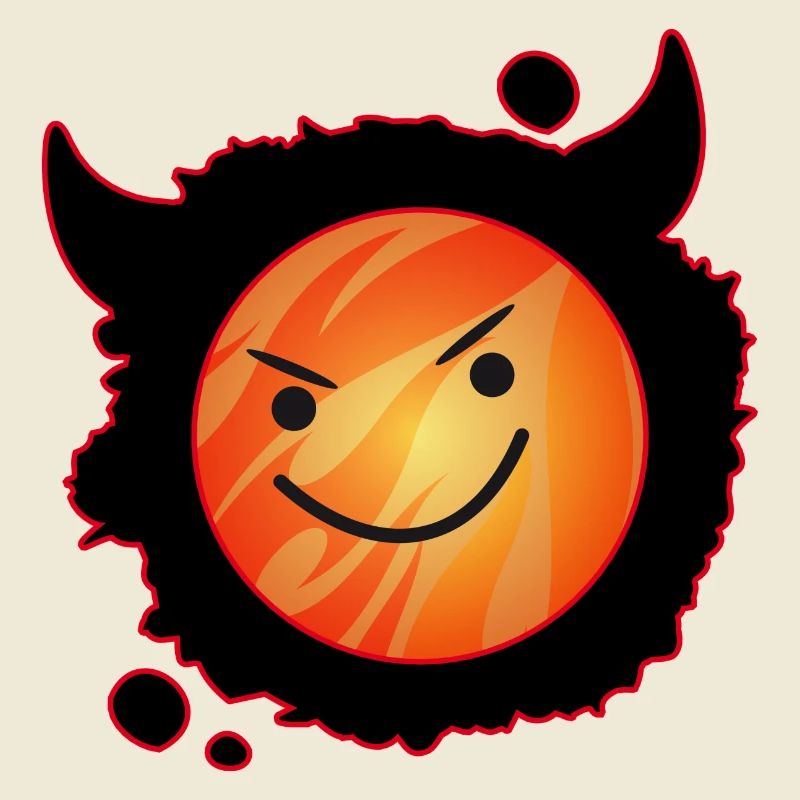 cute devil in flames and glowing face