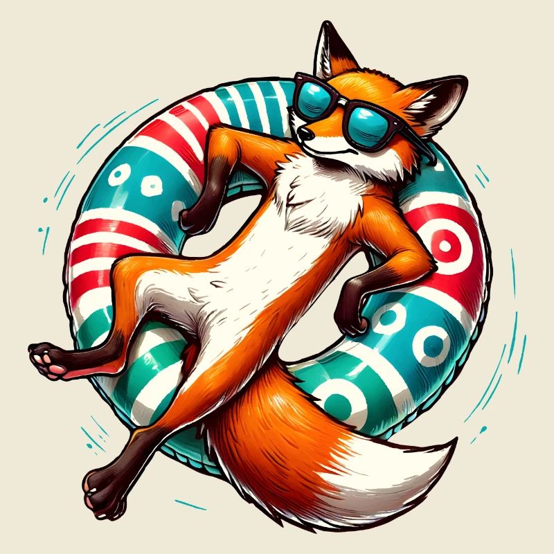 A relaxed fox on a swimming ring