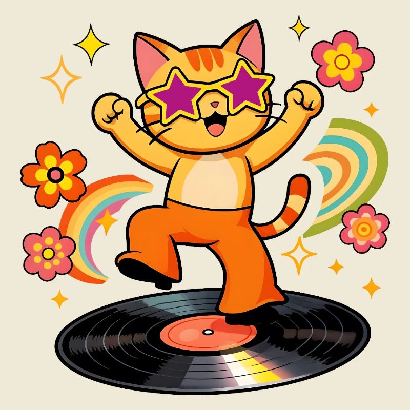 Chat Disco sur Vinyle Coloré
